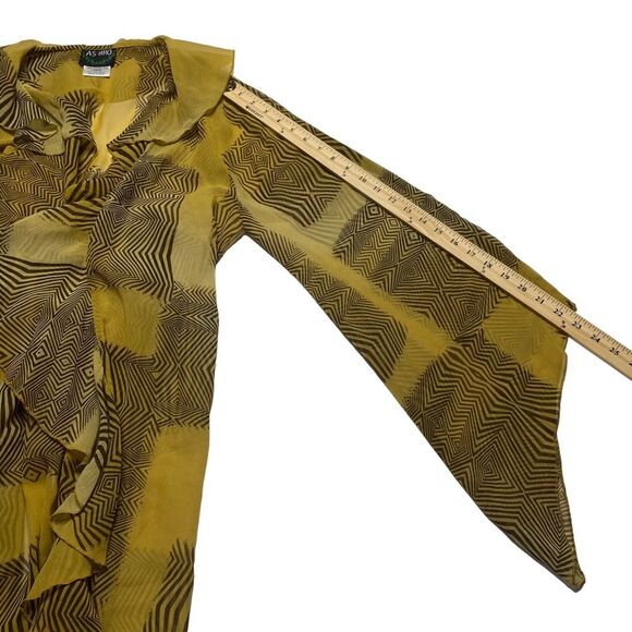 Abstract Print Ruffle Front Kimono Split Sleeves Sz L NWT - Picture 9 of 12